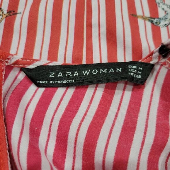 Zara Woman Striped & Crane Print Blouse (Size M) - Picture 5 of 6